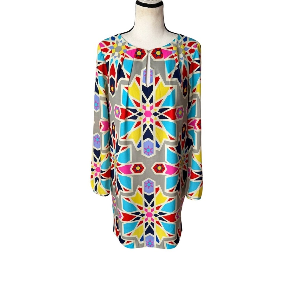 Mara Hoffman Colorful Geometric Mosaic Shift Dress Keyhole Neck Art to‎ Wear M